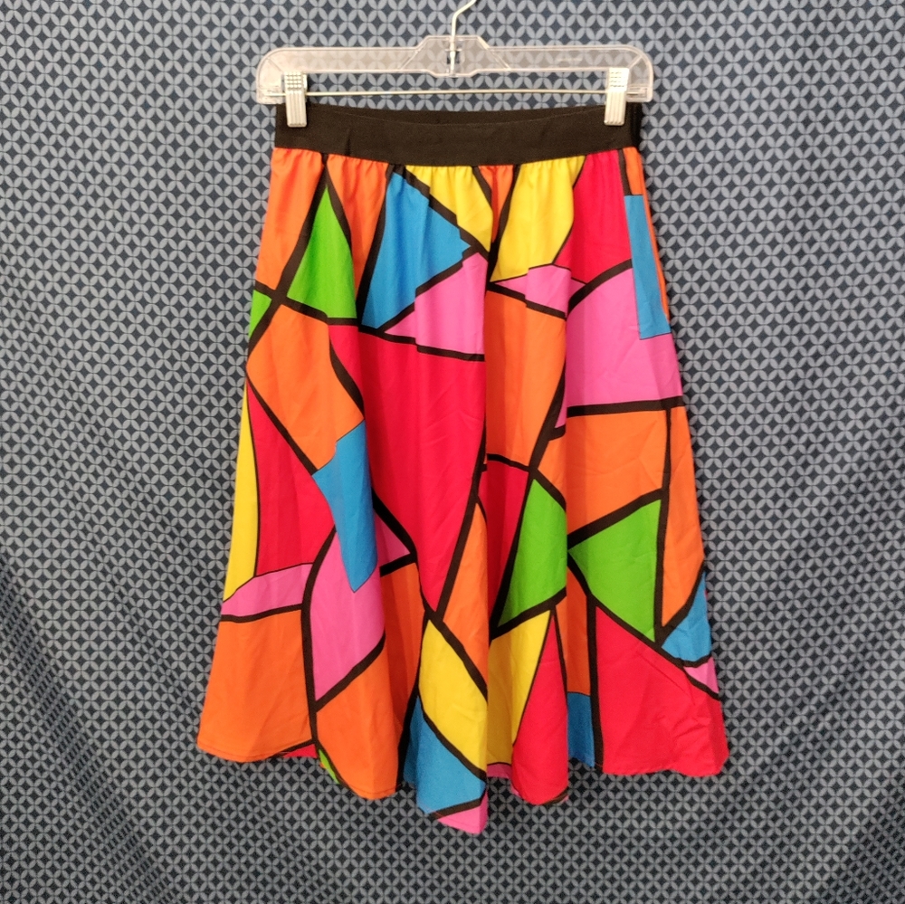 SHEIN - Women's bright color block geo print flare midi skirt. Size - S